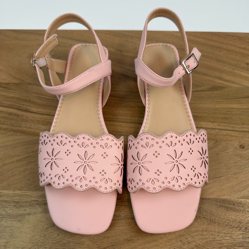 New NWOB Big Kids Nordstrom Noleah Faux Leather Pink Heeled Sandals Size‎ 5 M